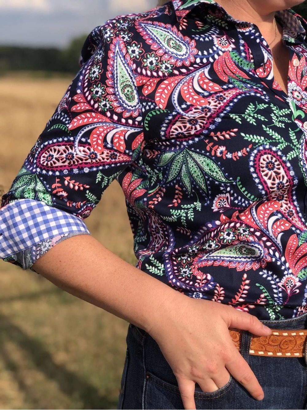 Women's Navy Paisley Button-Front Shirt - Navy Multicolor